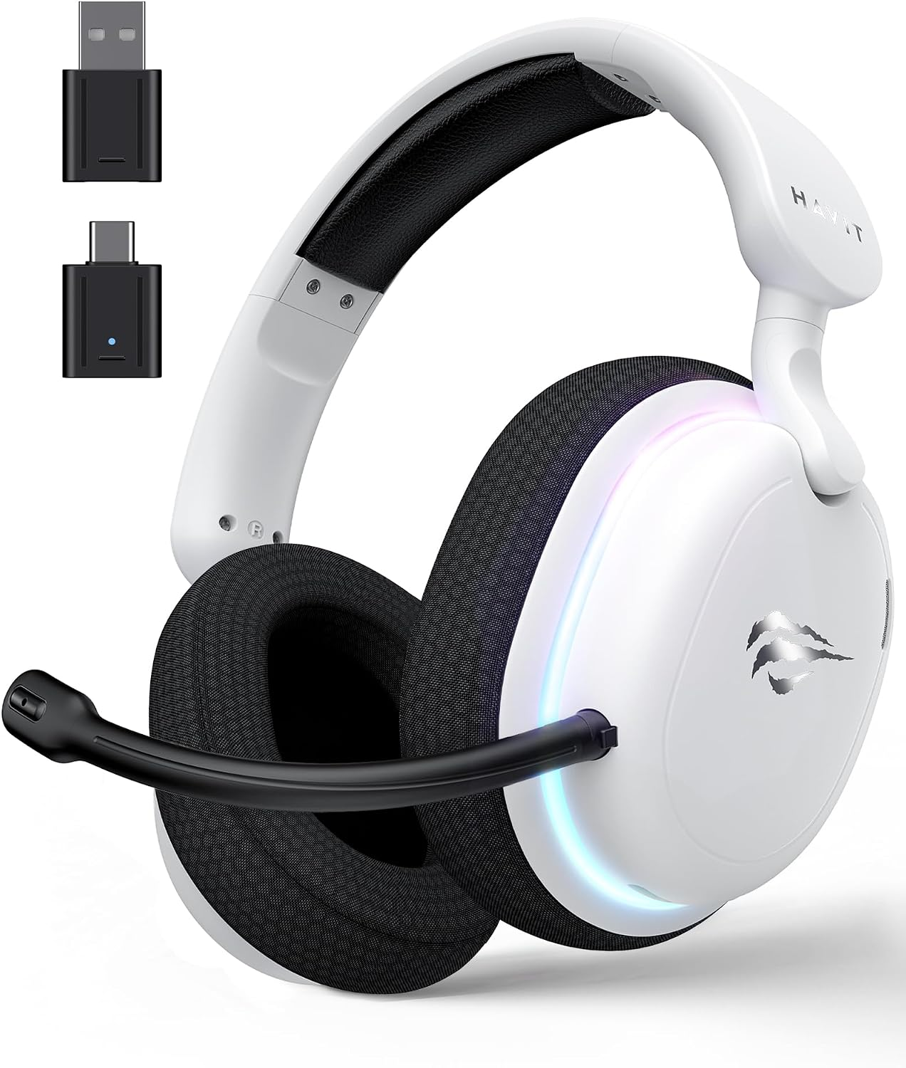 HAVIT FUXI-H7 Wireless Gaming Headset – 2.4GHz, Bluetooth, 7.1 Surround Sound, RGB – White 0594