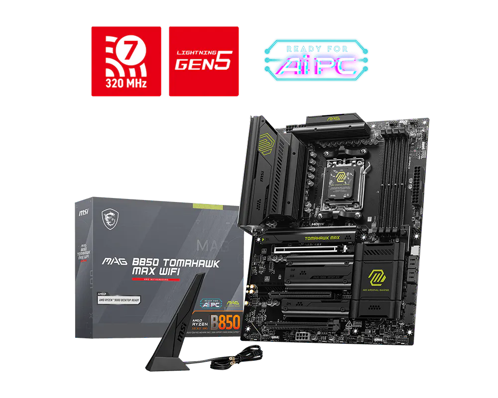 MSI MAG B850 TOMAHAWK MAX WIFI AMD B850 AM5 DDR5 ATX Gaming Motherboard Black