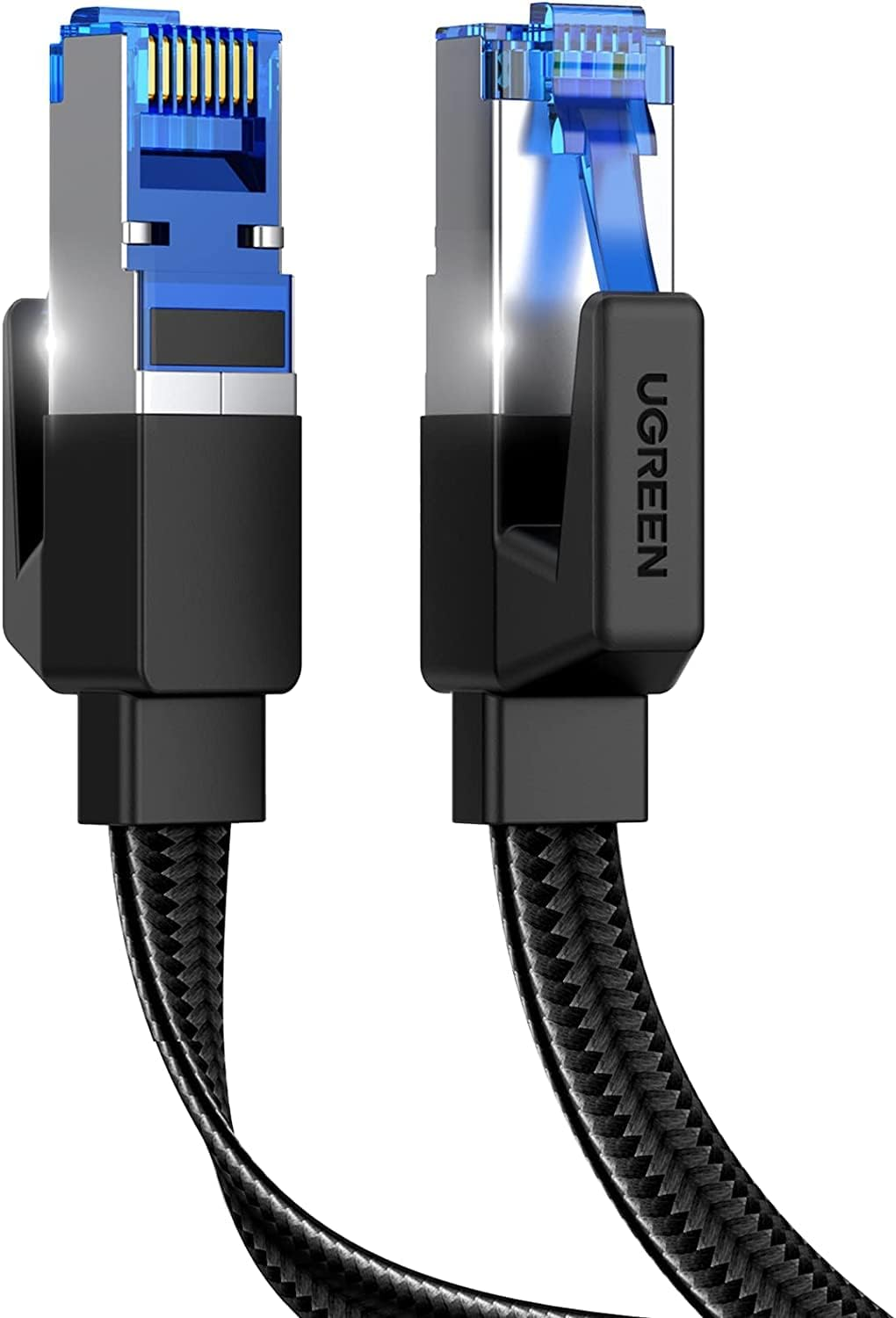 UGREEN Ethernet Cable 2M Cat 8 40Gbps Flat Braided Wire Shielded Cord RJ45 | 40Gbps high speed,Braided Flat Interent Network Cable,Compatible with Router Modem Xbox Gaming Switch PS5\4 PC TV Mac Laptop