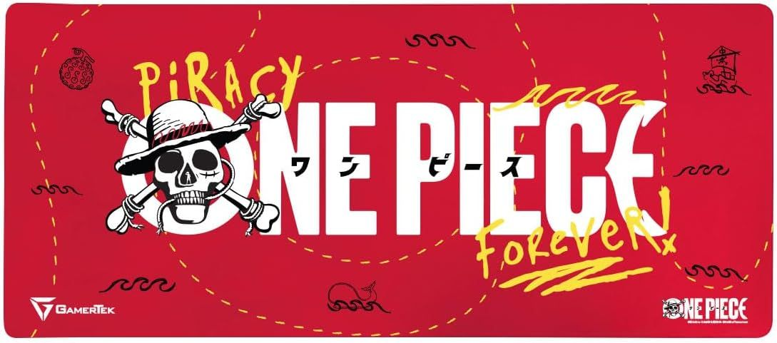 GamerTek x One Piece Luffy Edition Gaming Desk Mouse Pad, XL, Smooth Micro Woven Surface, Non Slip Rubber Base, Water Resistant Design, Stitched Edges, Red 0341