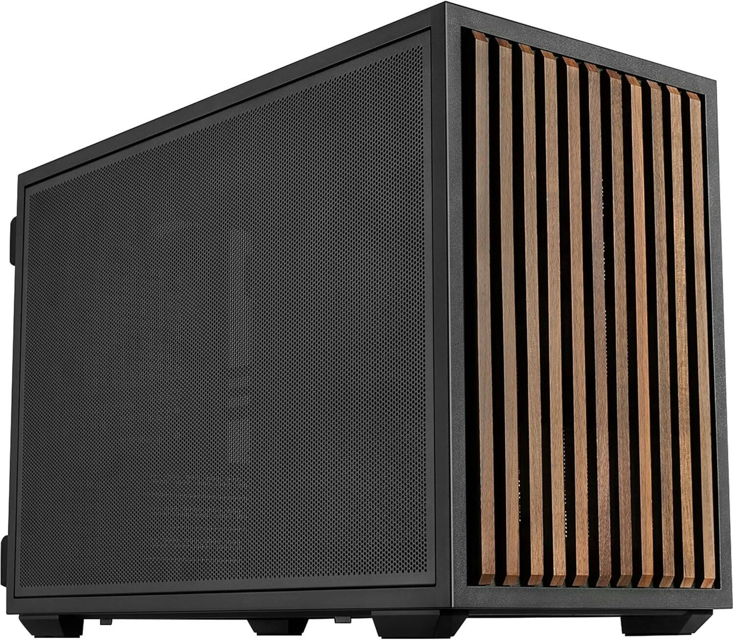 Lian-Li B4-mATX Wood Computer Case, 2x 120mm Pre-installed Fans, Supports 360mm Radiator, 140mm ATX PSU, Steel Wood Material, Magnetic Filter, Black | B4X-WD