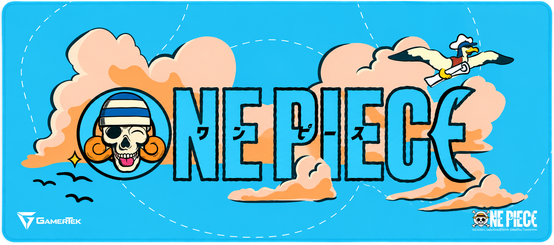 GamerTek x One Piece Nami Edition Gaming Desk Mouse Pad, XL, Smooth Micro Woven Surface, Non Slip Rubber Base, Water Resistant Design, Stitched Edges, Light Blue 0365