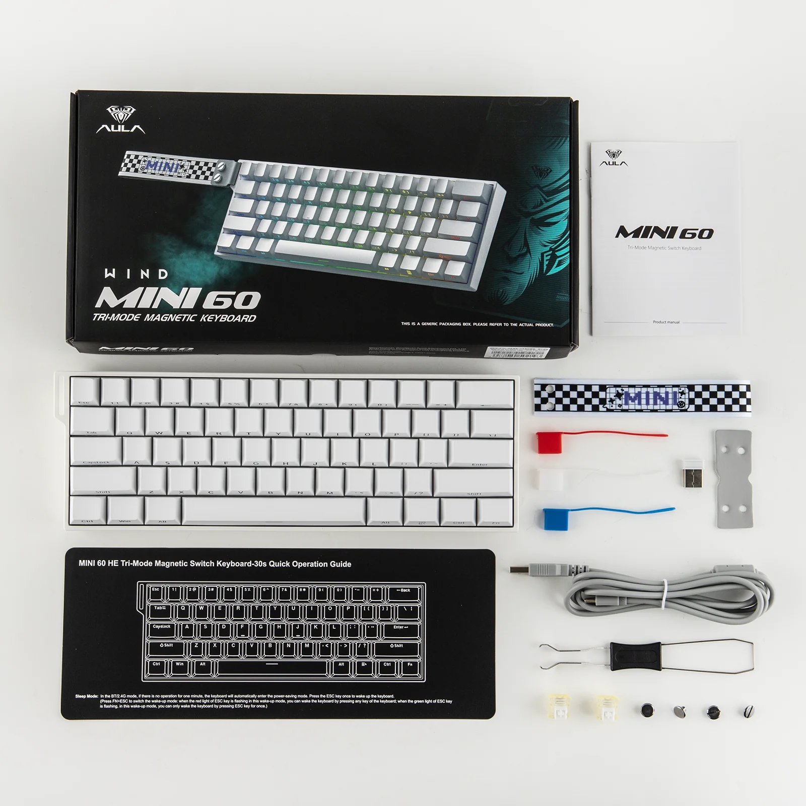 AULA MINI60 HE Pro Wireless Magnetic Gaming Keyboard – White Side-Printed, Mistcloud Magnetic Switch, 8000Hz 2193
