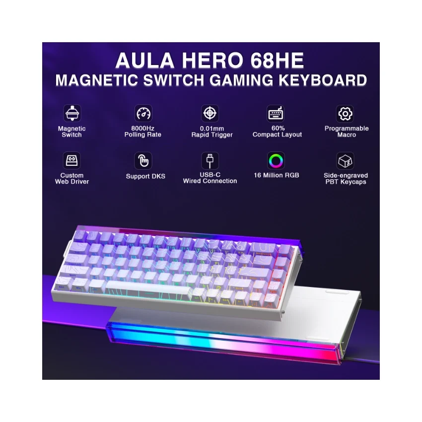 AULA Hero 68 HE Wired Magnetic Keyboard Gradient Purple (Side-Engraved Keycaps) 4197