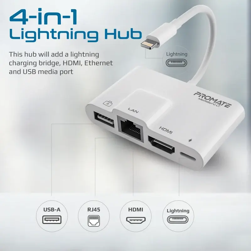 Promate 4-in-1 Multimedia Hub with Lightning Connector (MediaSync-LT) 9624