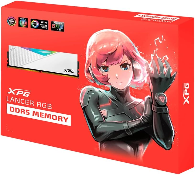 Adata XPG Lancer RGB 32GB (2 x16GB) DDR5 Desktop Memory, 7200 MHz Memory Speed, CAS Latency 34, Voltage 1.40V, Intel XMP 3.0, Integrated Heatsink, Unbuffered, ECC, White | AX5U7200C3416G-DCLARWH