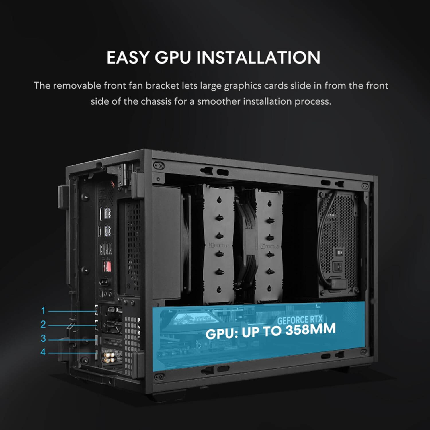 Lian-Li B4-mATX Wood Computer Case, 2x 120mm Pre-installed Fans, Supports 360mm Radiator, 140mm ATX PSU, Steel Wood Material, Magnetic Filter, Black | B4X-WD