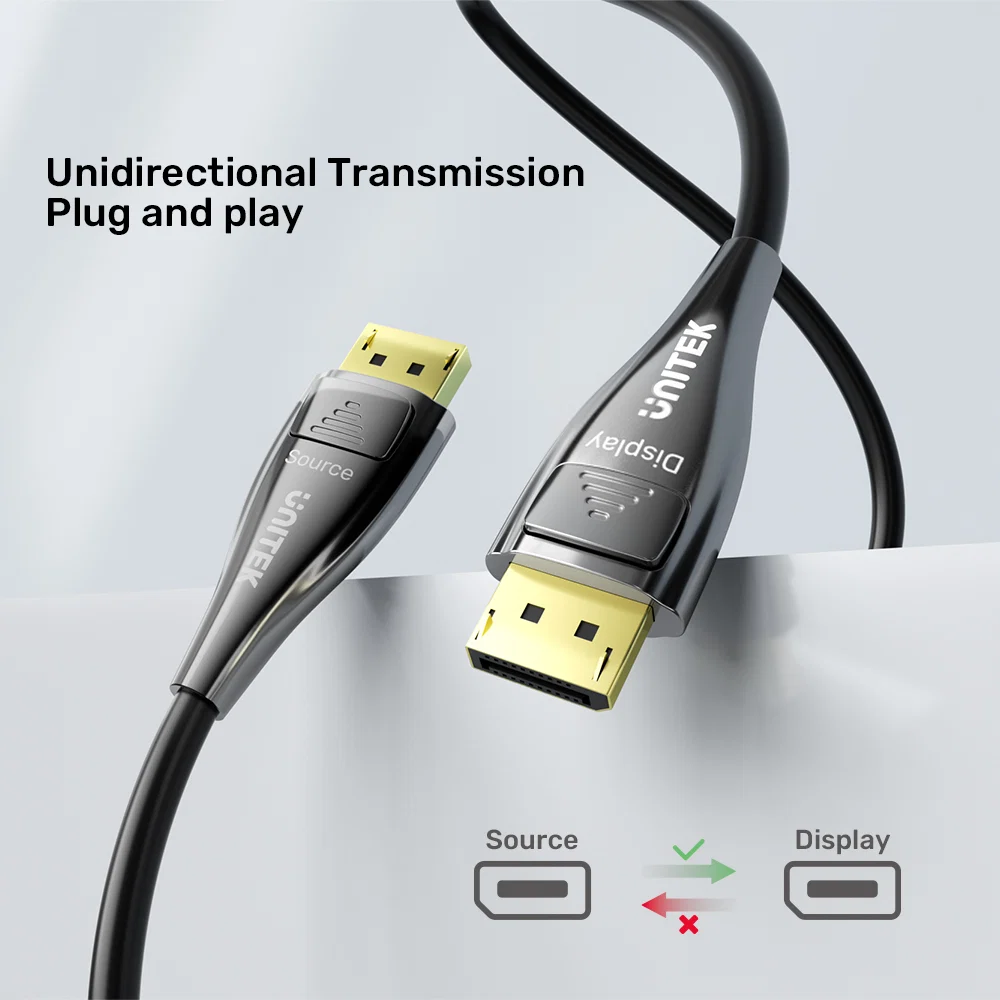 UNITEK 8K Fiber Optic DisplayPort 2.1 Cable 20 Meter