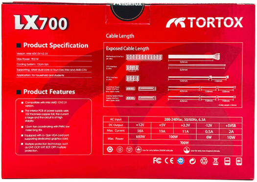 LX700 Low Noise ATX Power Supply For Gaming PC Case, 700W PSU, Latest INTEL and AMD, 12CM Cooling Fan, 6+2 Pin VGA Interface, 160V to 264V Input Voltage, Ideal Computer Component