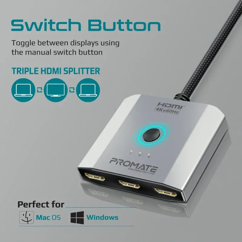 Promate 4K High Resolution 3-in-1 HDMI® Switch ( MediaSwitch-H3 )1917