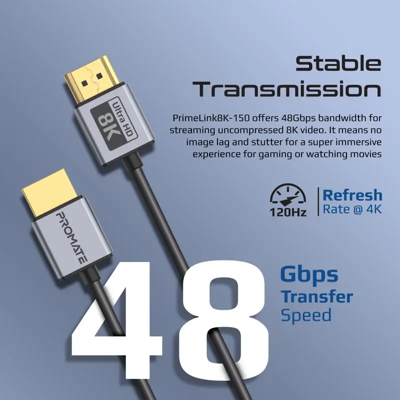 Promate Certified Ultra-High-Speed 8K@60Hz HDMI® Slim Flexible Cable 1.5-meter (PrimeLink8k-150)2471