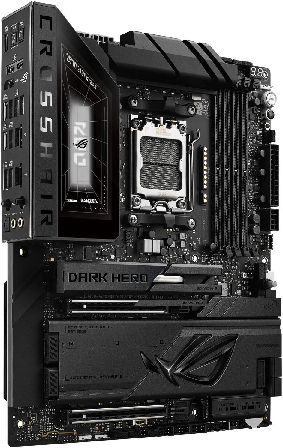 ASUS ROG CROSSHAIR X870E DARK HERO ATX AM5 Motherboard, AMD X870E Chipset, 4x DDR5 DIMM Slots, 256GB Max Memory, 2x PCIe 5.0 x16 Slots, 5x M.2 Slots