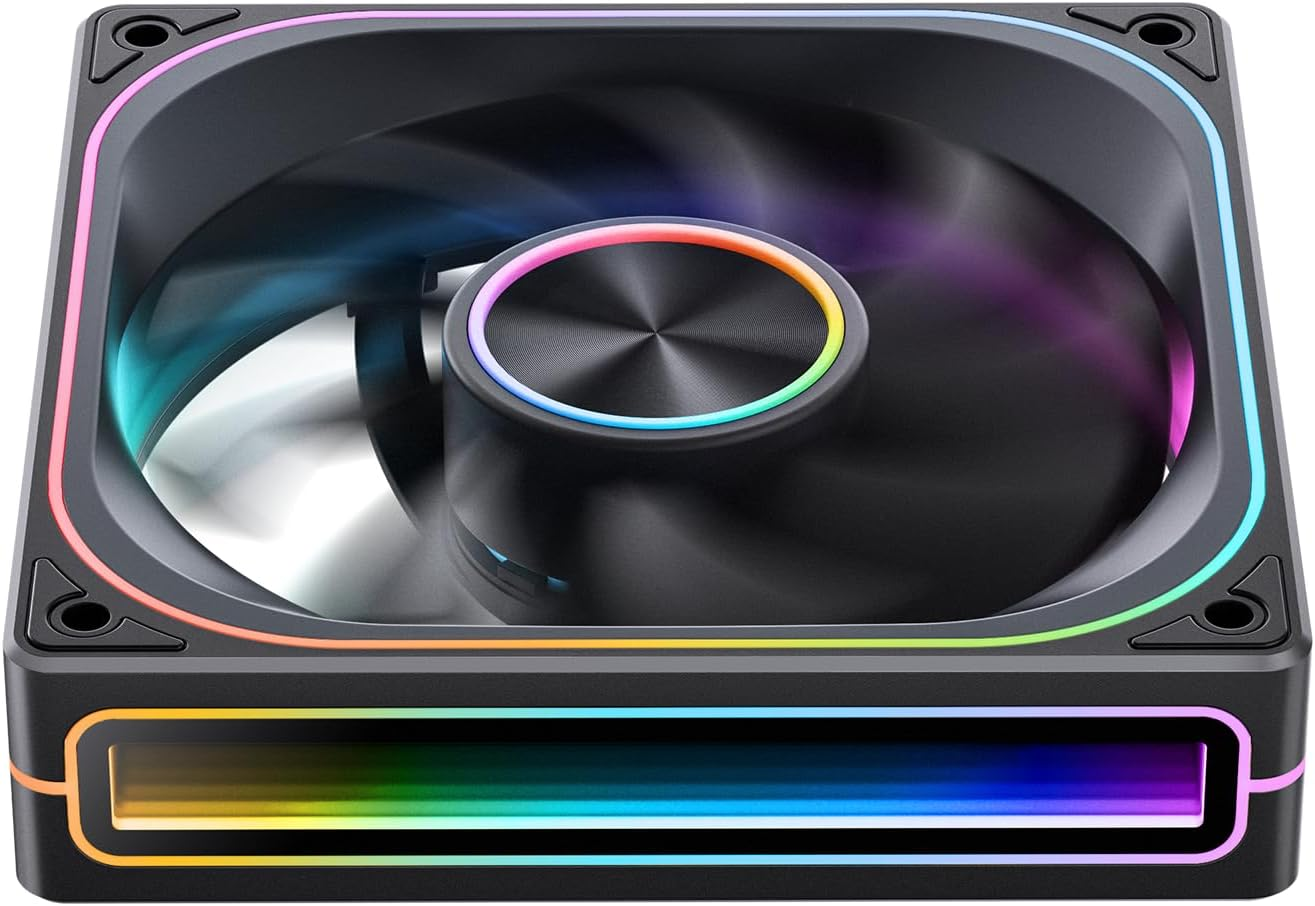 JONSBO ZA-120B PC Case Fan, Silent Computer ARGB Fan with 4-Sides Infinity Mirror Fan 2400RPM, PWM Integrated M&F Head,Aluminum Nameplate, 28MM Thick,Black