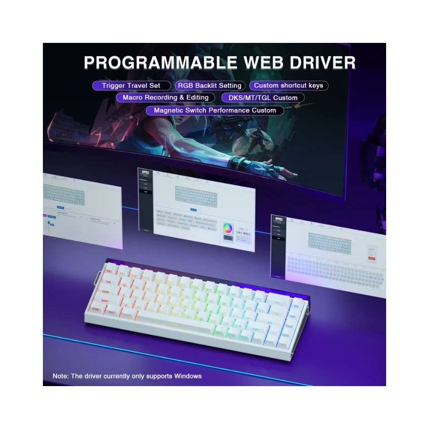 AULA Hero 68 HE Wired Hall Effect Magnetic Gaming Keyboard – White Side-Printed Keycaps, Shape Magnetic Switch 4180