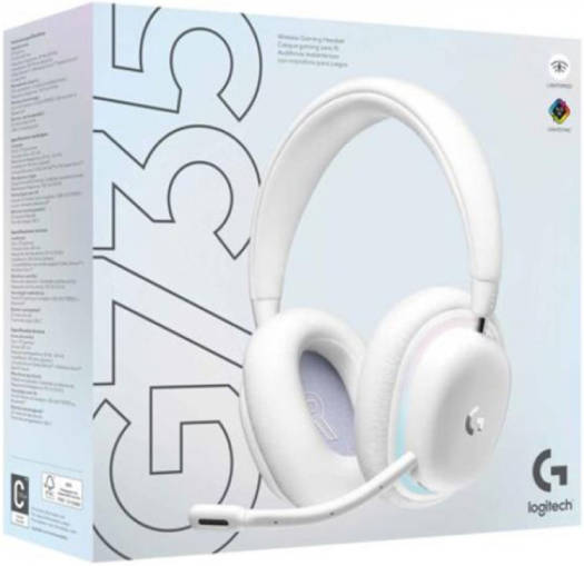Logitech G735 Wireless Gaming Headset, 40mm Audio Drivers, 16 Hours Gaming Battery, 20 Meters Range, USB-C Charging Port, 38 Ohms Impedance, Dolby Atmos+ Windows Sonic, White | 981-001083