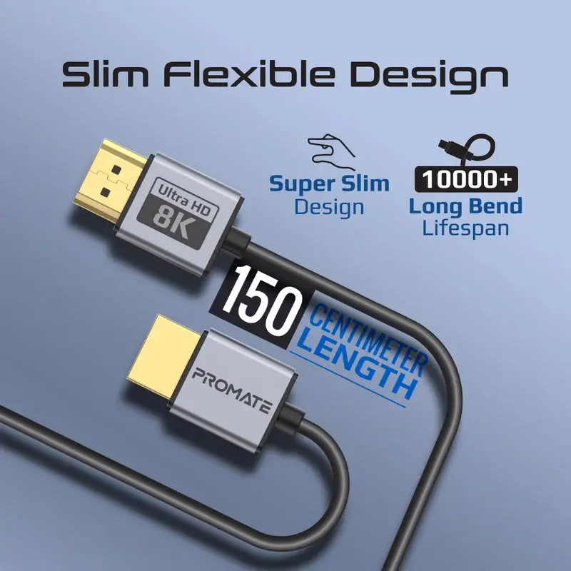 Promate Certified Ultra-High-Speed 8K@60Hz HDMI® Slim Flexible Cable 1.5-meter (PrimeLink8k-150)2471