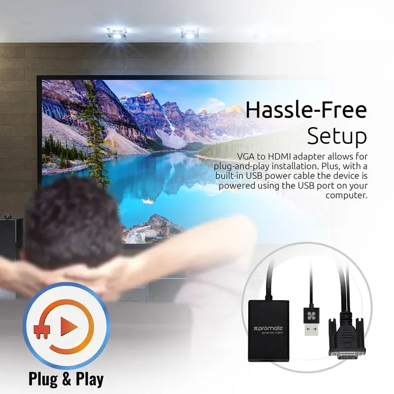 Promate VGA-to-HDMI® Adaptor Kit with Audio Support (proLink-V2H)2871