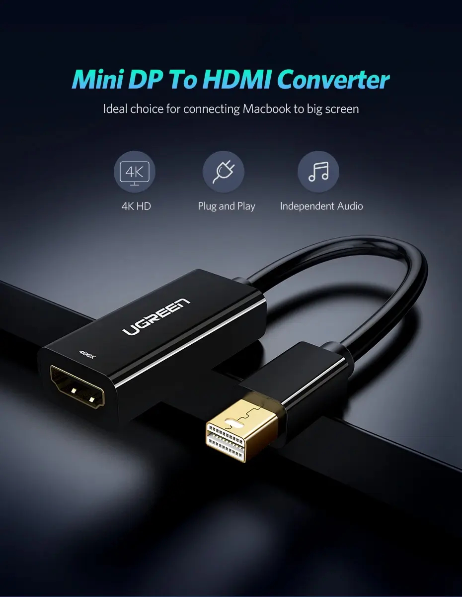 UGREEN Mini DP to HDMI Converter 4K (Black) – MD112 | P/N:40360