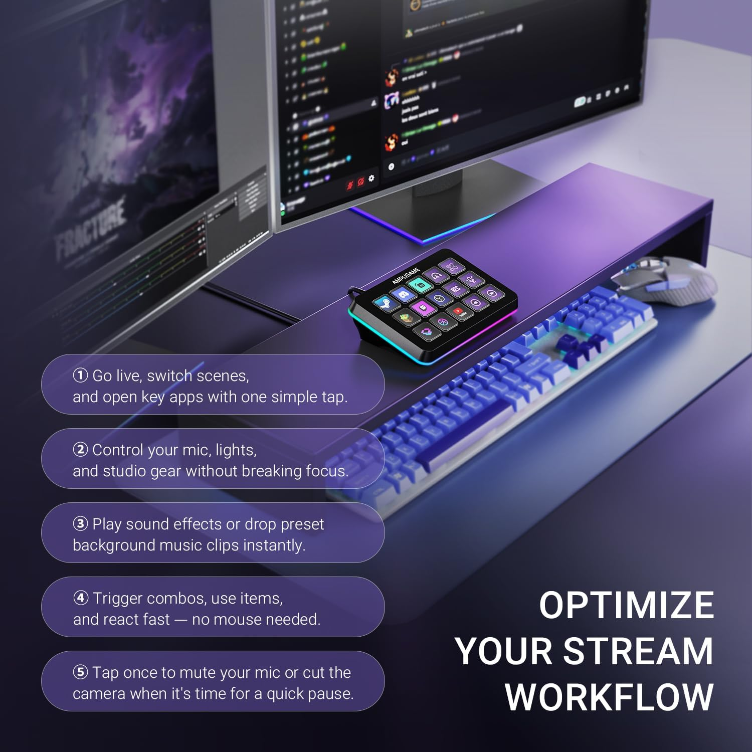 FIFINE AmpliGame D6 Stream Controller,Streaming Keyboard for OBS YouTube | 15 Macro Keys, Trigger Actions,hortcut Buttons Keypad Works with Mac and PC