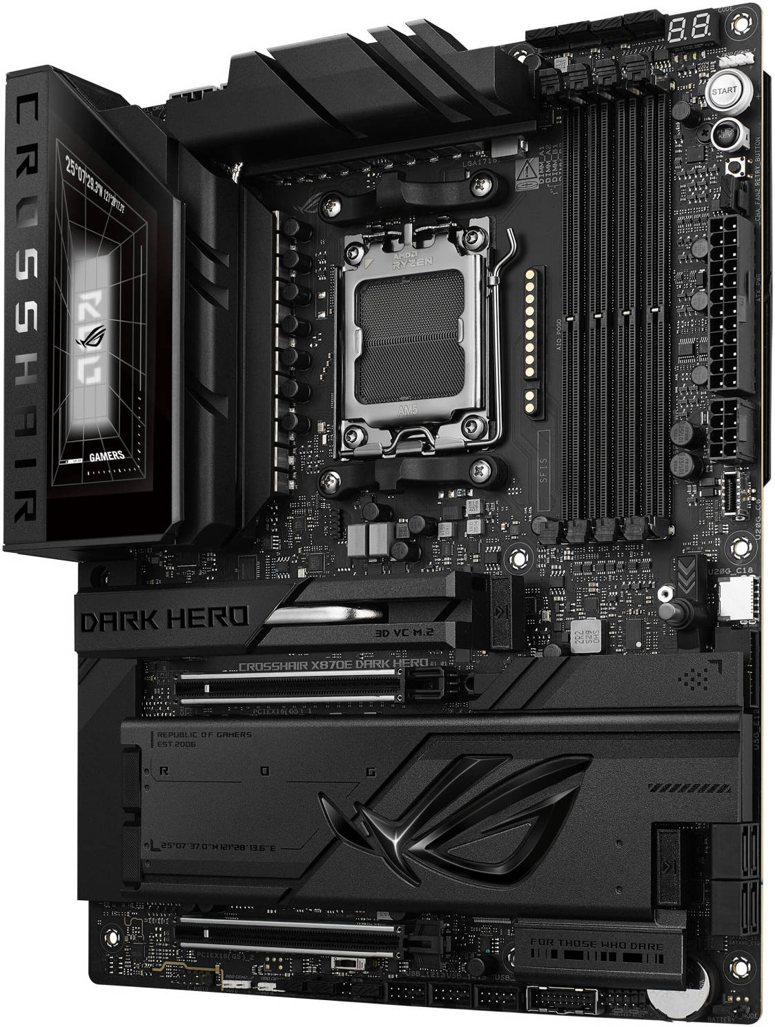 ASUS ROG CROSSHAIR X870E DARK HERO ATX AM5 Motherboard, AMD X870E Chipset, 4x DDR5 DIMM Slots, 256GB Max Memory, 2x PCIe 5.0 x16 Slots, 5x M.2 Slots