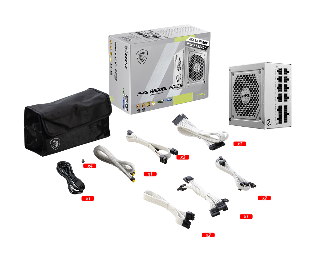 MSI MAG A850GL PCIE5 850W 80 PLUS Gold Fully Modular Power Supply – White