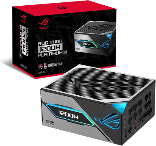 ASUS ROG Thor 1200W Platinum III Fully Modular Power Supply, 80 PLUS Platinum Efficiency, Active PFC, ATX 3.1 Standard, Cybenetics Lambda A++ Certification