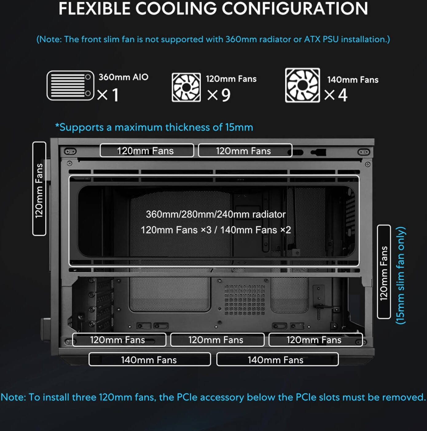 Lian-Li B4-mATX Wood Computer Case, 2x 120mm Pre-installed Fans, Supports 360mm Radiator, 140mm ATX PSU, Steel Wood Material, Magnetic Filter, Black | B4X-WD