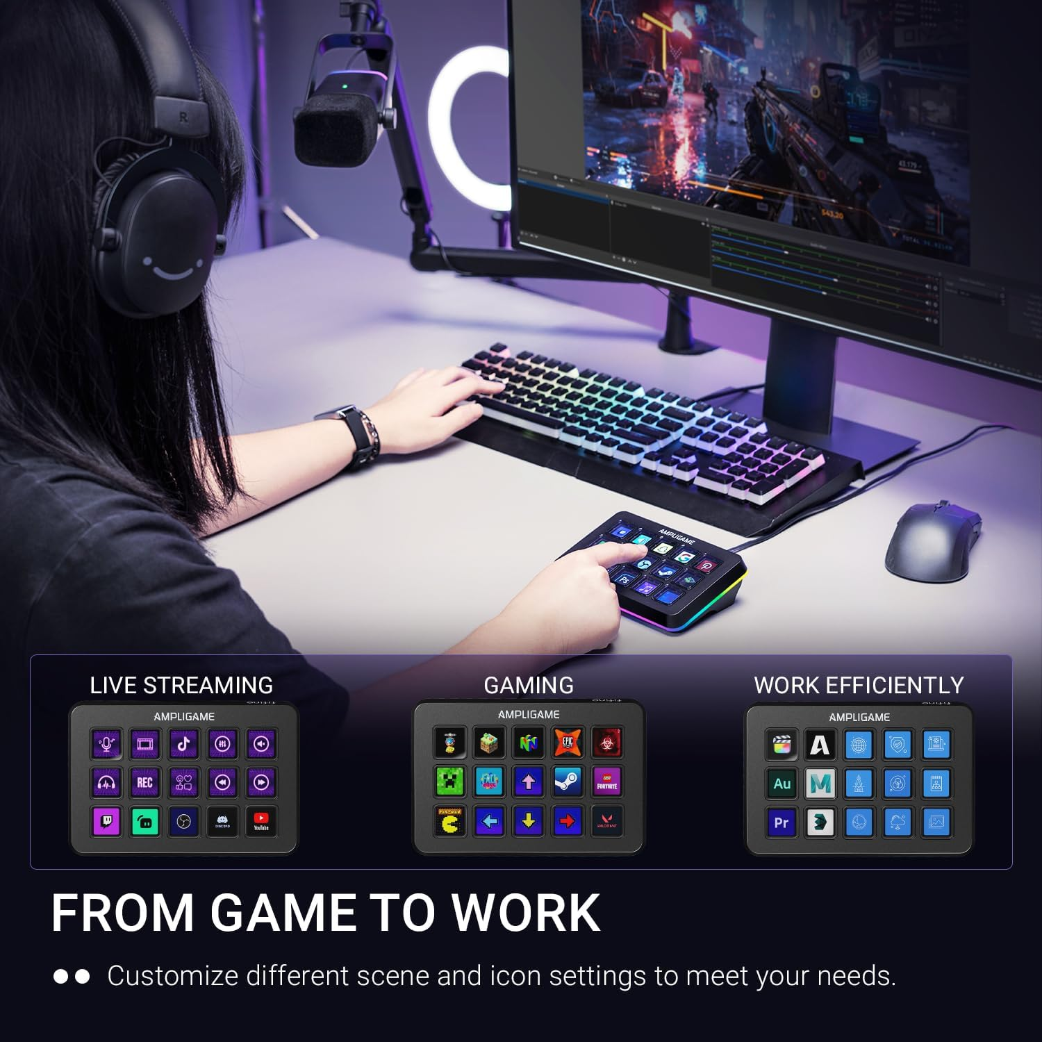 FIFINE AmpliGame D6 Stream Controller,Streaming Keyboard for OBS YouTube | 15 Macro Keys, Trigger Actions,hortcut Buttons Keypad Works with Mac and PC
