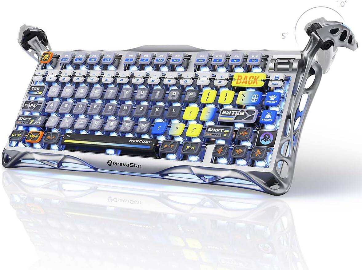 GravaStar Mercury K1-Pro Wireless Gaming Keyboard, Handcrafted Battle-Worn Mechanical Keyboard, Aluminum Alloy, 75% Layout, Designed for Durability & Unique Aesthetic, Interstellar Silver | K1-Pro 3637