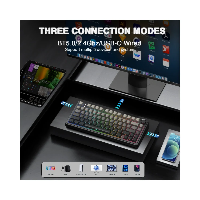 AULA F75 Pro Wireless Mechanical Gaming Keyboard – Gradient Black, LEOBOG Reaper Switch, RGB, Tri-Mode 9791