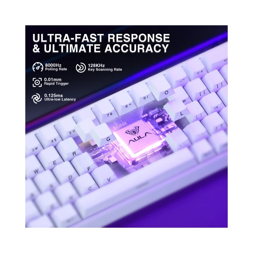 AULA Hero 68 HE Wired Hall Effect Magnetic Gaming Keyboard – White Side-Printed Keycaps, Shape Magnetic Switch 4180