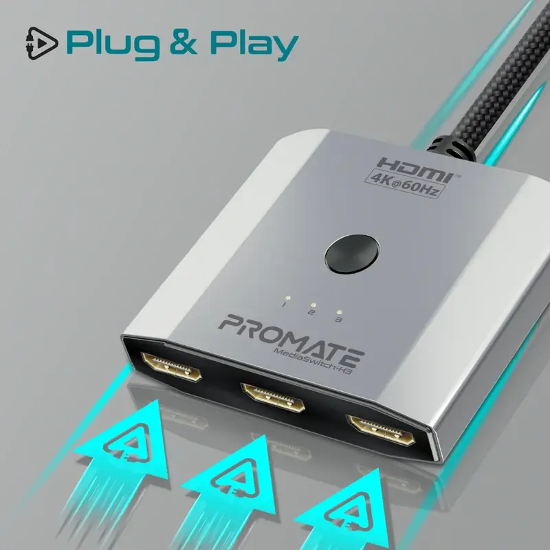 Promate 4K High Resolution 3-in-1 HDMI® Switch ( MediaSwitch-H3 )1917