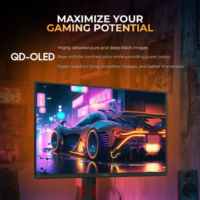 AOC Q27G4SD Gaming Monitor 27-inch QHD 2560×1440, QD-OLED, 360Hz Refresh Rate, 0.03ms Response Time, DisplayHDR True Black 400, Adaptive Sync, HDMI 2.1, Black & Red