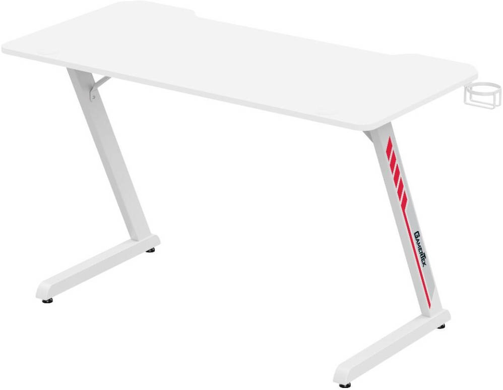 GamerTek Z Desk, 120x60cm Size, Desk Stabilizers, Headset Holder, Cup Holder, Sturdy Z-Shaped Steel Frame, White