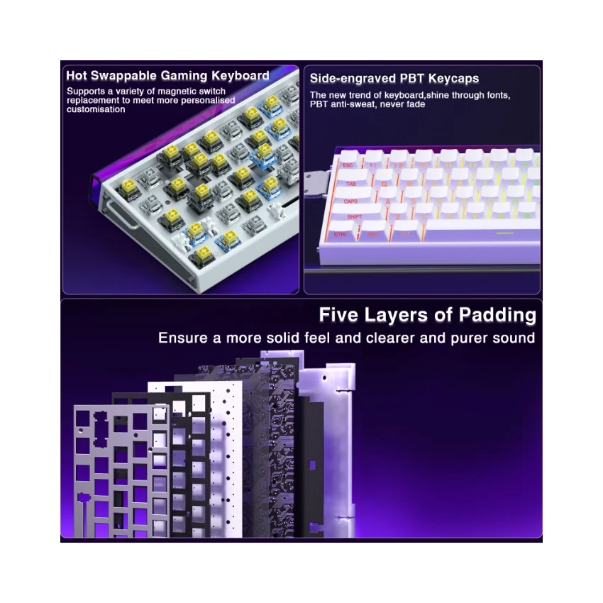 AULA Hero 68 HE Wired Hall Effect Magnetic Gaming Keyboard – White Side-Printed Keycaps, Shape Magnetic Switch 4180