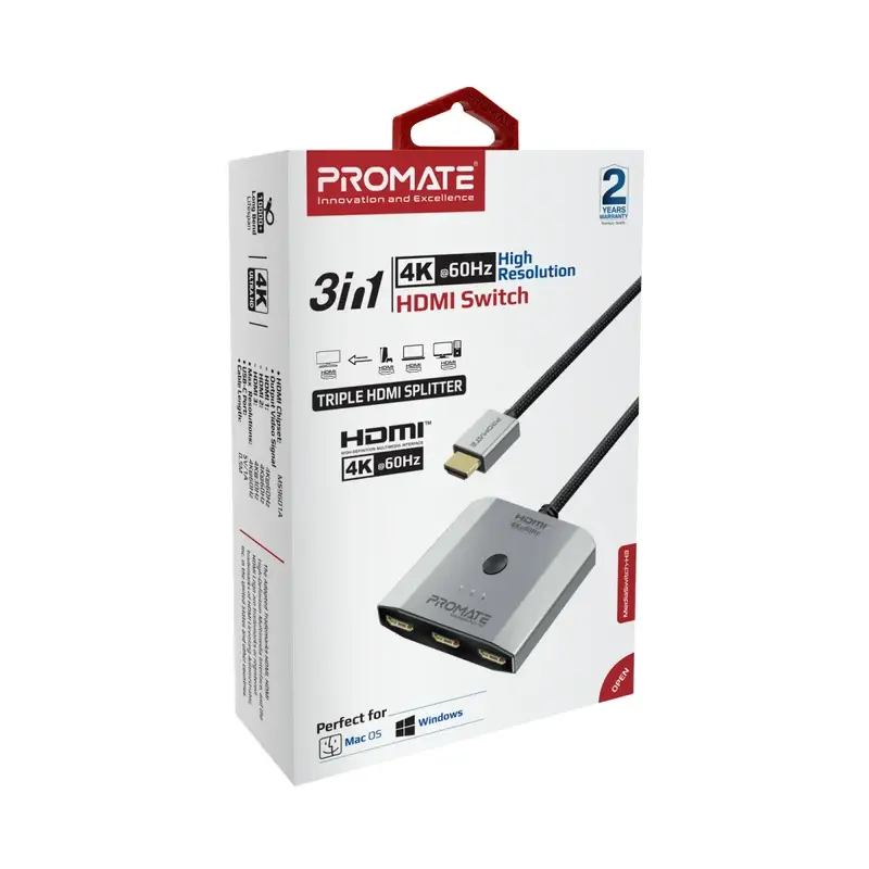 Promate 4K High Resolution 3-in-1 HDMI® Switch ( MediaSwitch-H3 )1917
