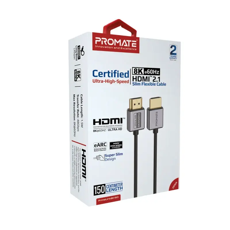 Promate Certified Ultra-High-Speed 8K@60Hz HDMI® Slim Flexible Cable 1.5-meter (PrimeLink8k-150)2471
