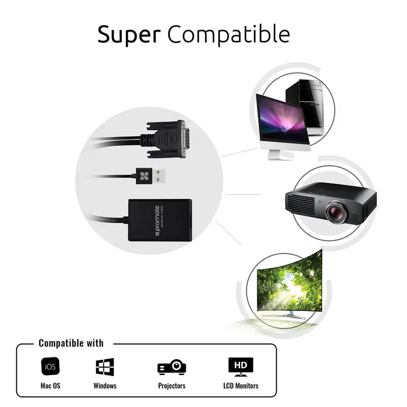 Promate VGA-to-HDMI® Adaptor Kit with Audio Support (proLink-V2H)2871