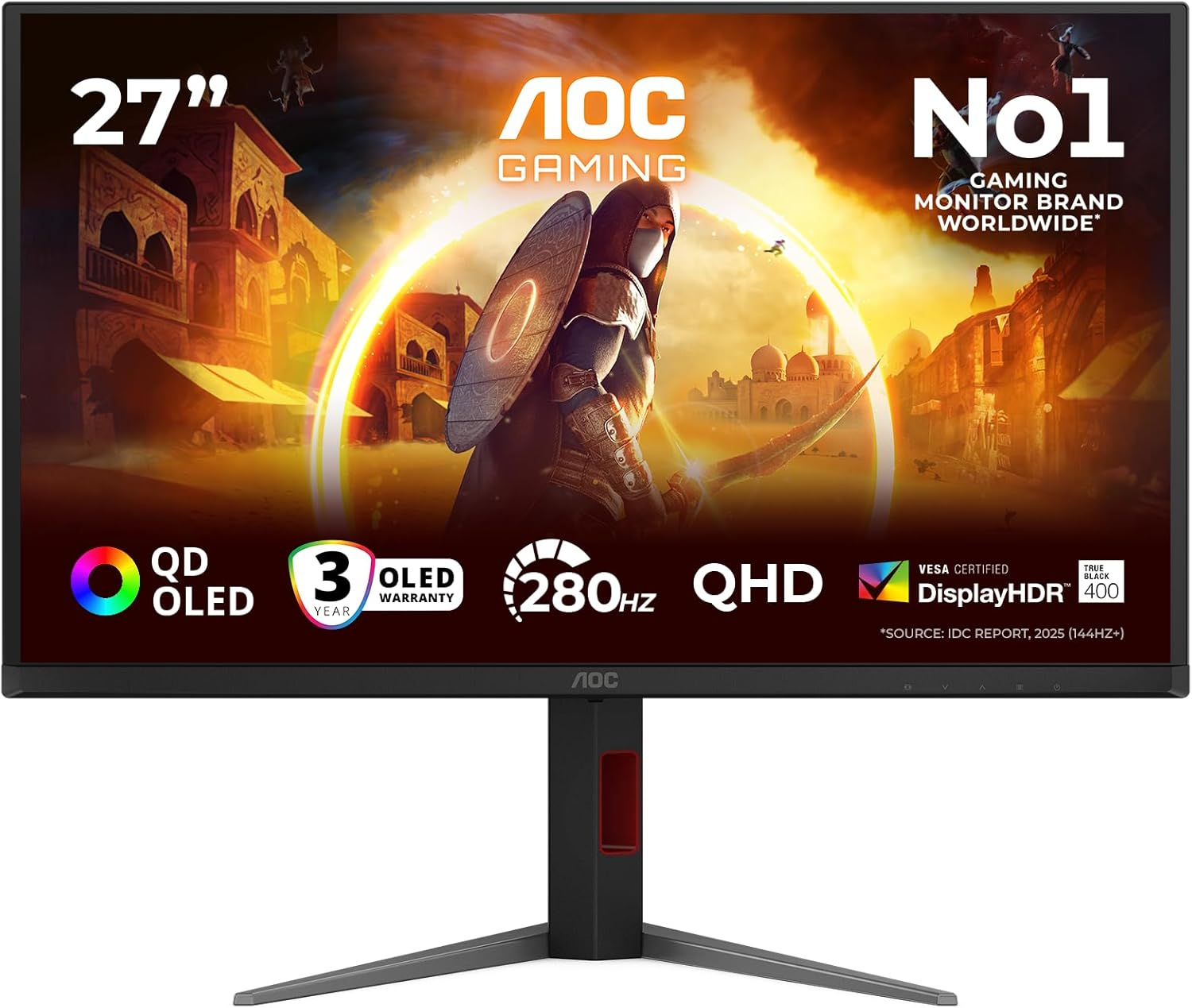 AOC Q27G4ZD 27 inch WQHD Monitor 280Hz, QD-OLED Panel, 0.03ms GtG, Adaptive Sync