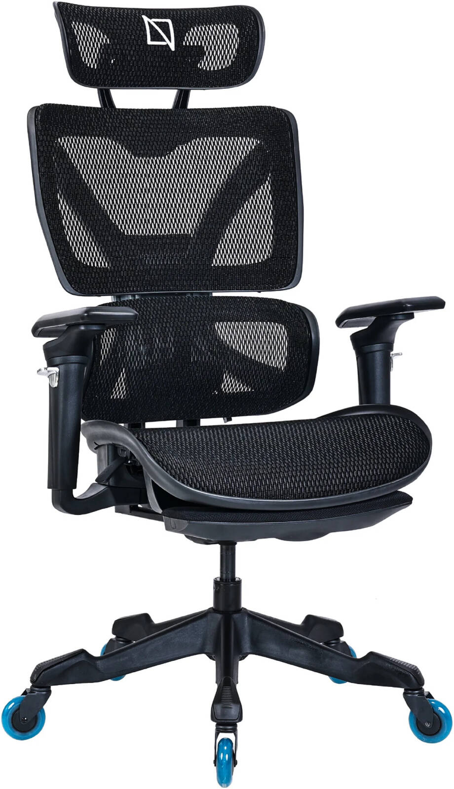 Navo Apex X Gaming Chair, Breathable Mesh Seat with Adjustable Depth, Adjustable Angle Lumbar Support, 3D Headrest Adjustment, 5D Armrests, Hidden/Retractable Footrest, Blue Wheels | APEX-X-BK-WBL