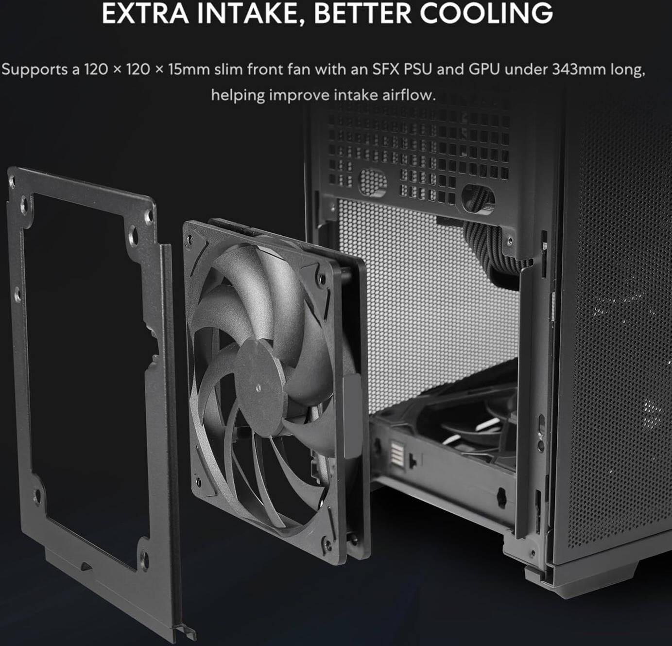 Lian-Li B4-mATX Wood Computer Case, 2x 120mm Pre-installed Fans, Supports 360mm Radiator, 140mm ATX PSU, Steel Wood Material, Magnetic Filter, Black | B4X-WD