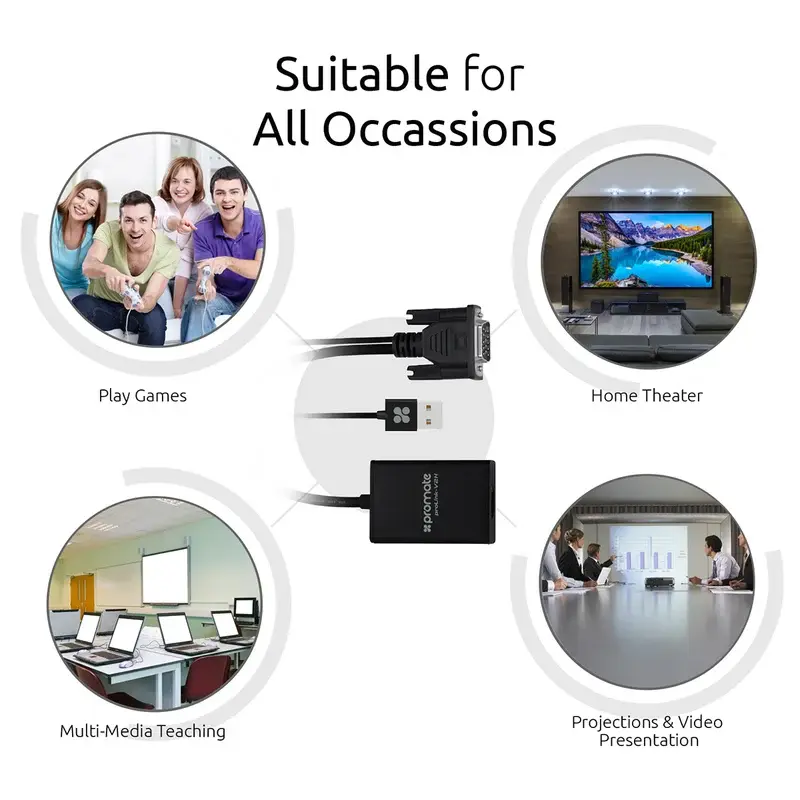 Promate VGA-to-HDMI® Adaptor Kit with Audio Support (proLink-V2H)2871
