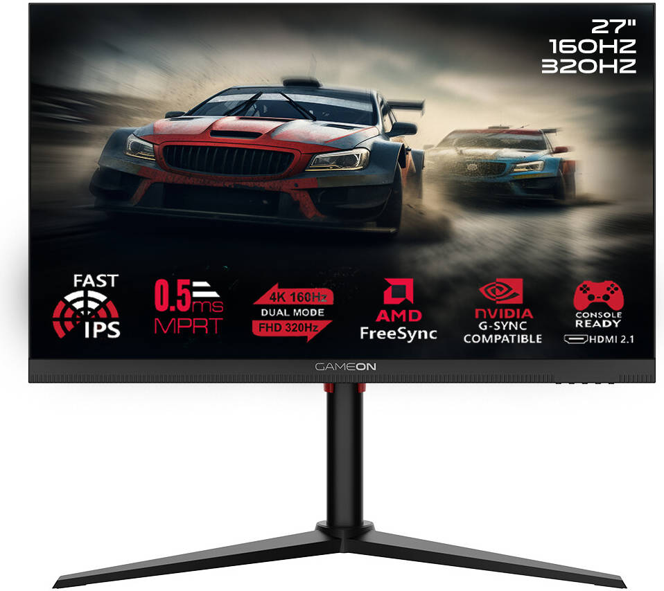 GAMEON Switch X Series Gaming Monitor, 27" 4K UHD/FHD Dual Switch 160/320Hz IPS Display, MPRT 0.5ms, HDMI 2.1, G-Sync & FreeSync, 5W Built-in Stereo Speakers, Supports PS5, Black | GOSX27B