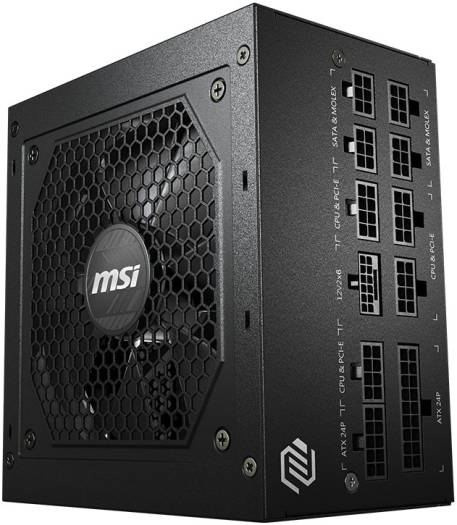 MSI MAG A850GL PCIE5 850W Modular Power Supply, Intel ATX12V Version 3.0, 120mm Cooling Fan, 80 Plus Gold Efficiency Rating, 4 x PCIe 6+2-Pin Connectors, 8 x SATA Connectors - Black