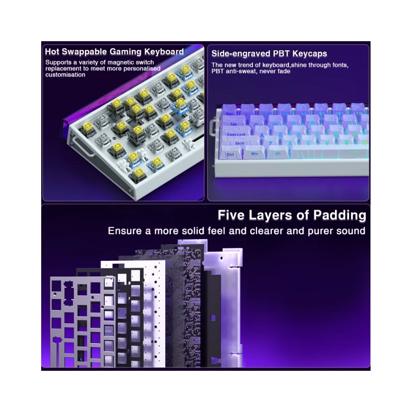 AULA Hero 68 HE Wired Magnetic Keyboard Gradient Purple (Side-Engraved Keycaps) 4197