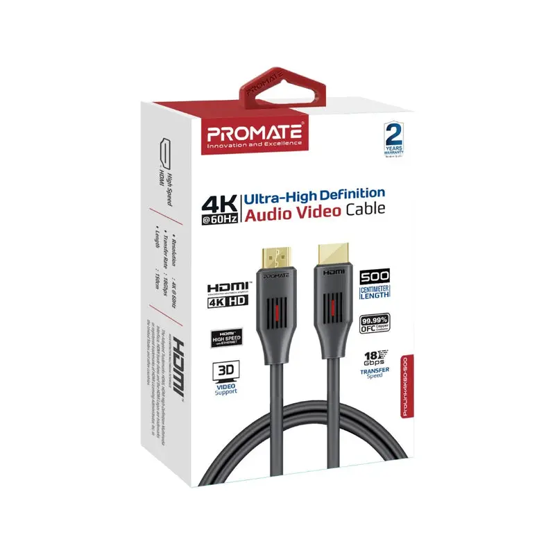 Promate Ultra-High Definition 4K @ 60Hz HDMI® Audio Video Cable 5-meter ( ProLink4K60-500) 3874