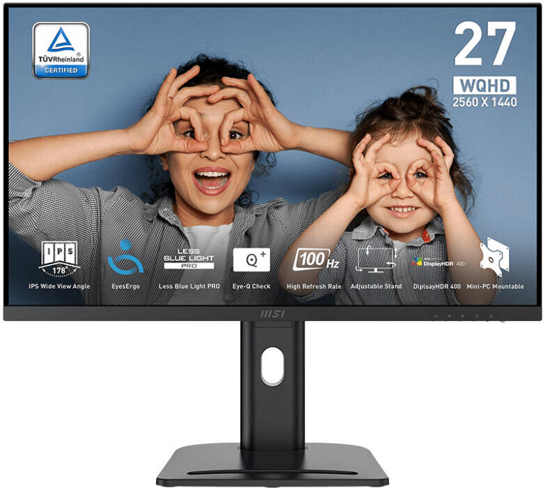 MSI Pro MP273QP E2 Business Productivity Monitor, 27" WQHD IPS Display, 100Hz Refresh Rate, 1ms (MPRT) Response Time, Display HDR 400 Support, 1.07b Color Display, Black | MP273QP-E2