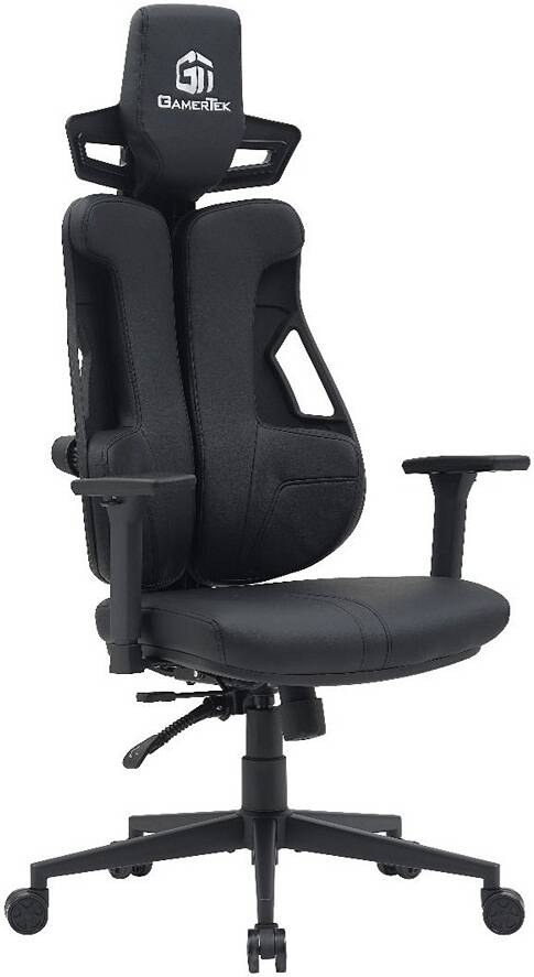 GamerTek Galactic Guardian Black Edition Gaming Chair, High-Density Foam Padding, Recline Function, Lumbar Support & Headrest Pillow, PU Leather, Max Weight Up to 150 Kg, Black | Black-Edition