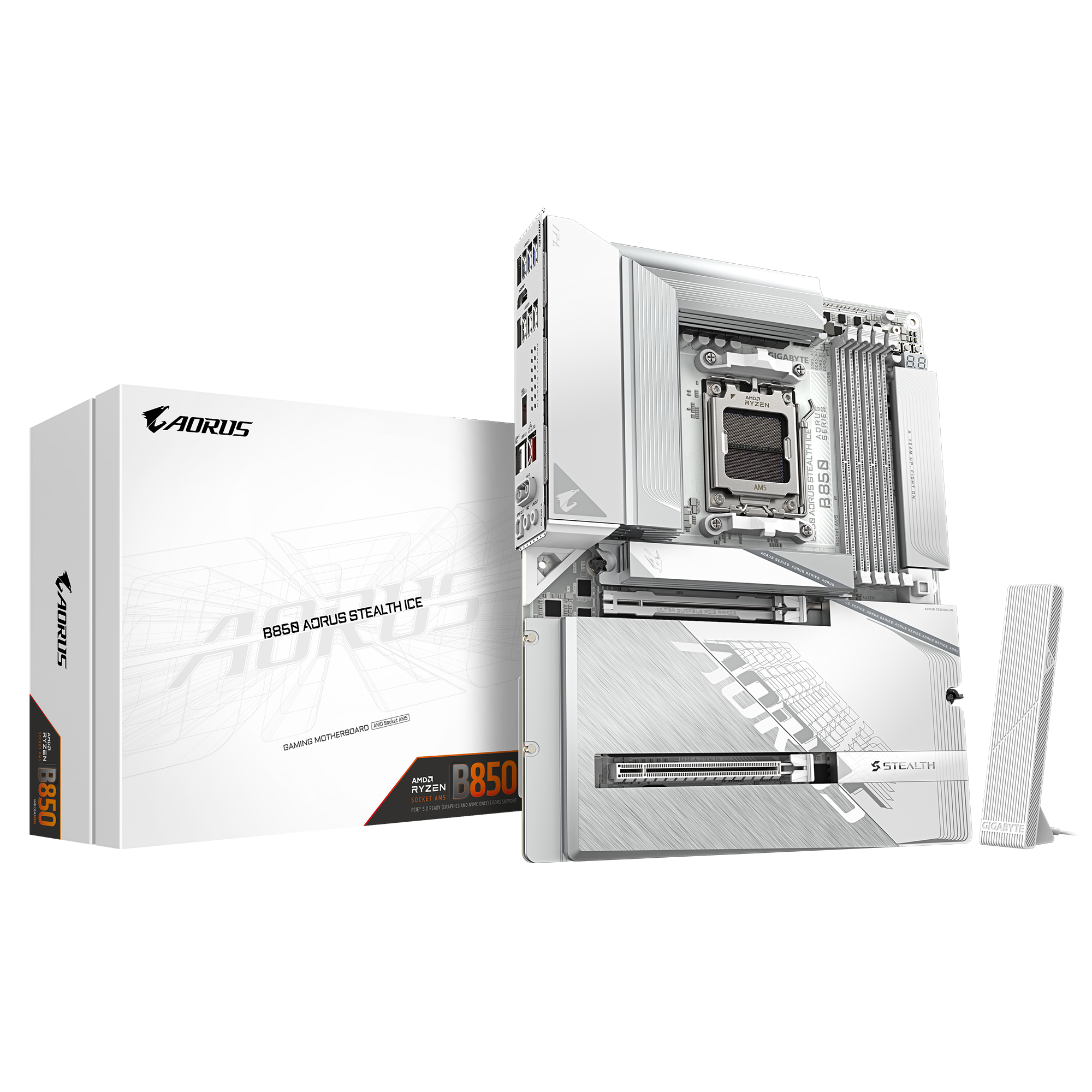 GIGABYTE B850 AORUS STEALTH ICE AMD B850 AM5 DDR5 ATX Wi-Fi 7 Gaming Motherboard White