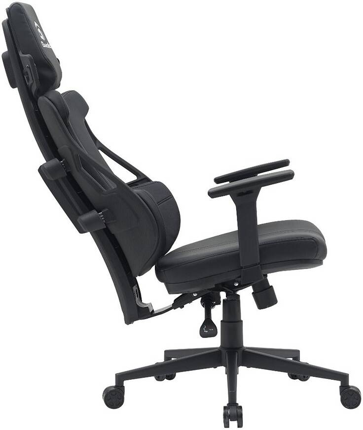 GamerTek Galactic Guardian Black Edition Gaming Chair, High-Density Foam Padding, Recline Function, Lumbar Support & Headrest Pillow, PU Leather, Max Weight Up to 150 Kg, Black | Black-Edition